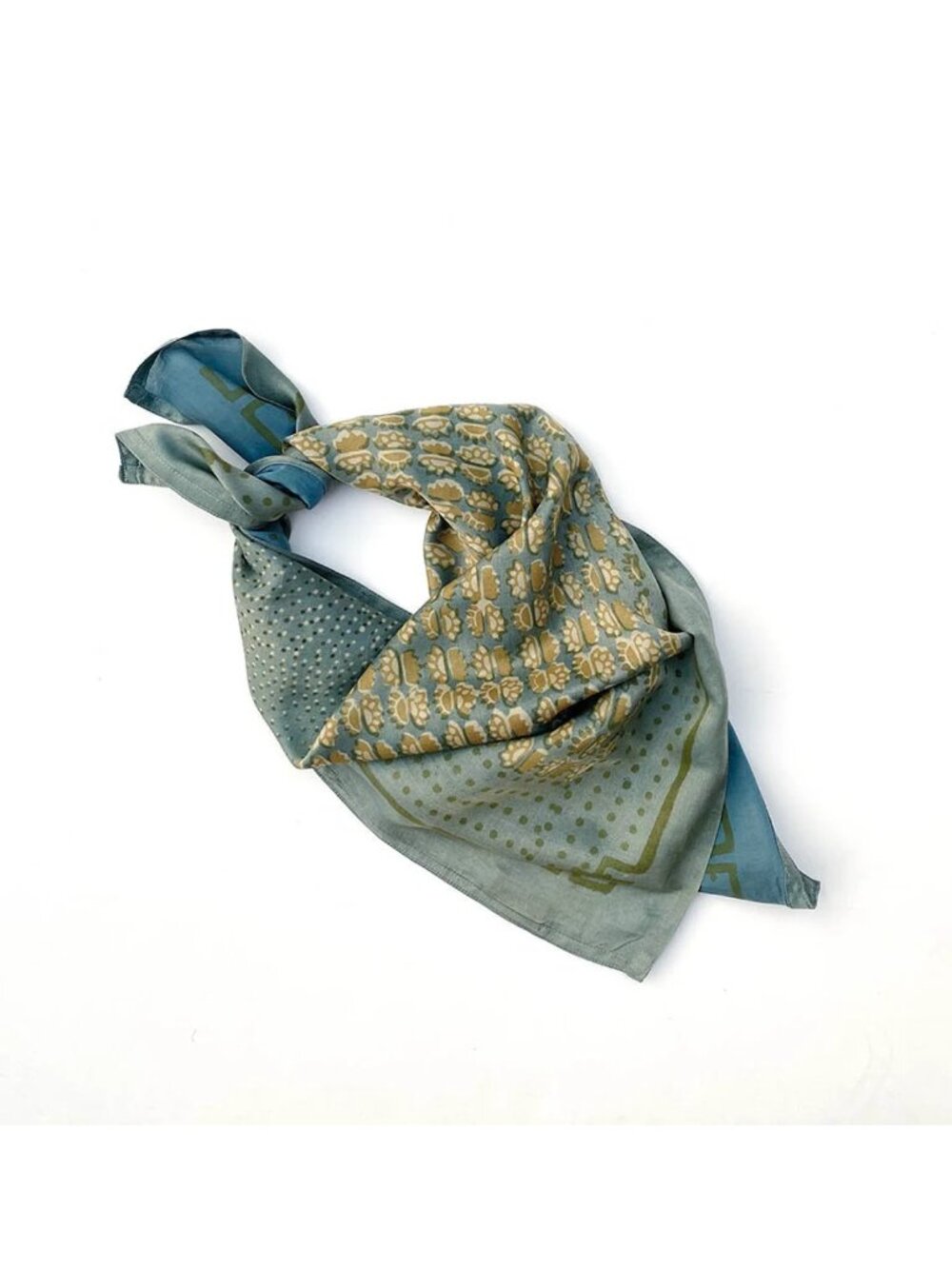 Ichcha "Surya" Hand-Printed Cotton/Silk Satin Scarf, 25" Square - Picture 2 of 4